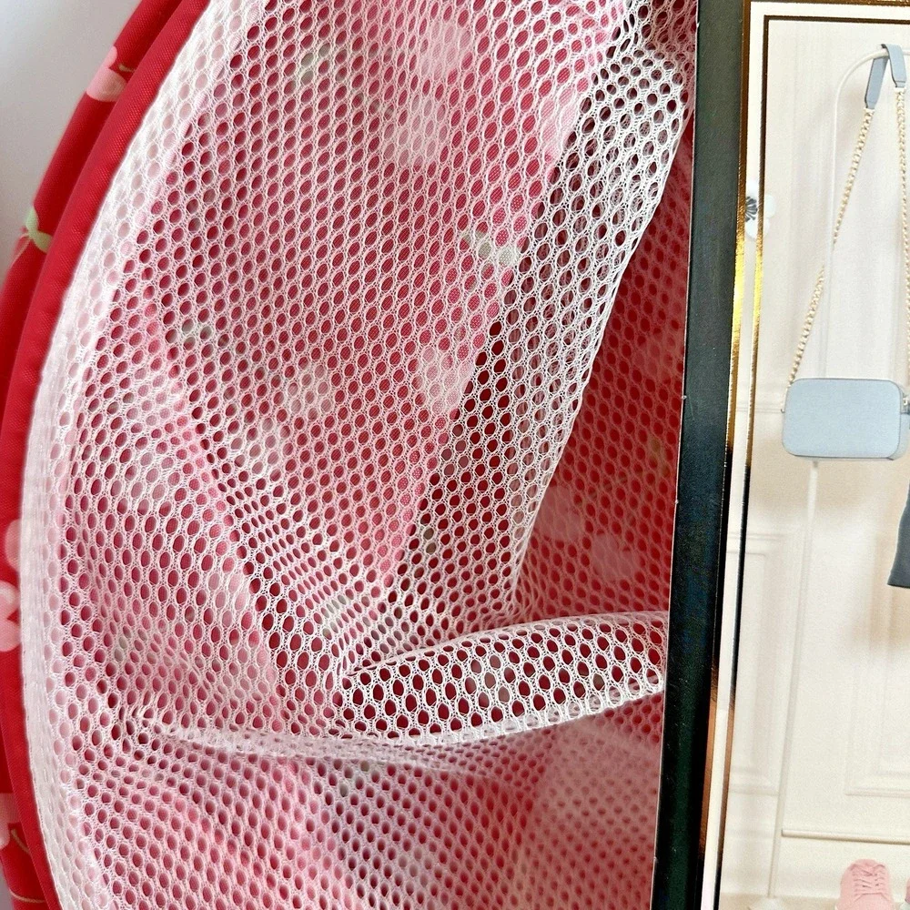 Juicy Couture Cherry Pop Up Laundry Hamper Pink Foldable Mesh Drawstring New